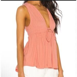 Free People Boho Beach Bound Orange V-Neck Tank Top Size Medium